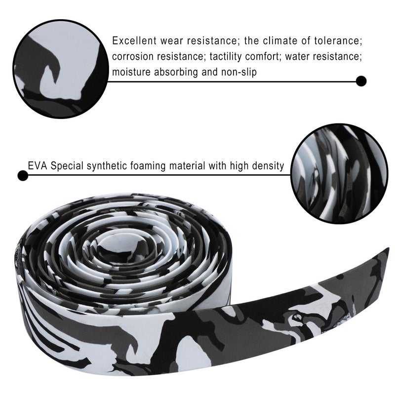 TOPCABIN Camouflage Series Comfort Gel Road Bike Handlebar Tape Bike Bar Tape with Reflective Bar Plugs (White (a Pair)) - Image 3